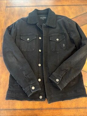 Men's Black Sherpa-Lined Denim Jacket